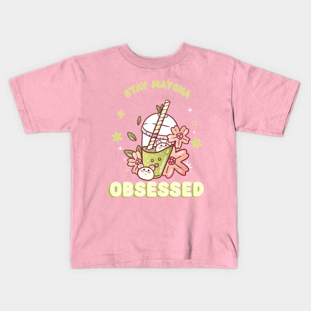 Stay Matcha Obsessed Bubble Tea Kids T-Shirt by Tip Top Tee's